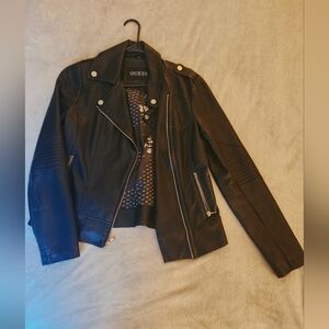Guess Black Leather Jacket for Women